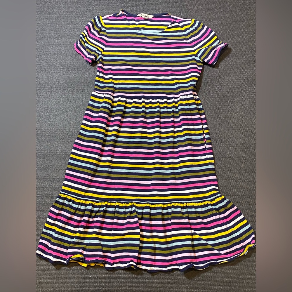 Boden Colorful Rainbow Emma Tiered Jersey Striped Midi‎ Length Dress Sz 2 Petite